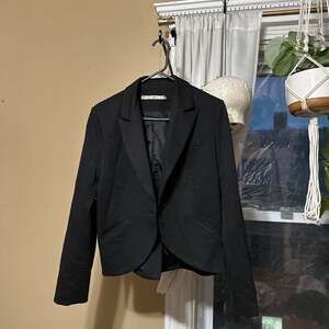 Black Cropped Blazer -  Classic Style Button-Front Career Jacket